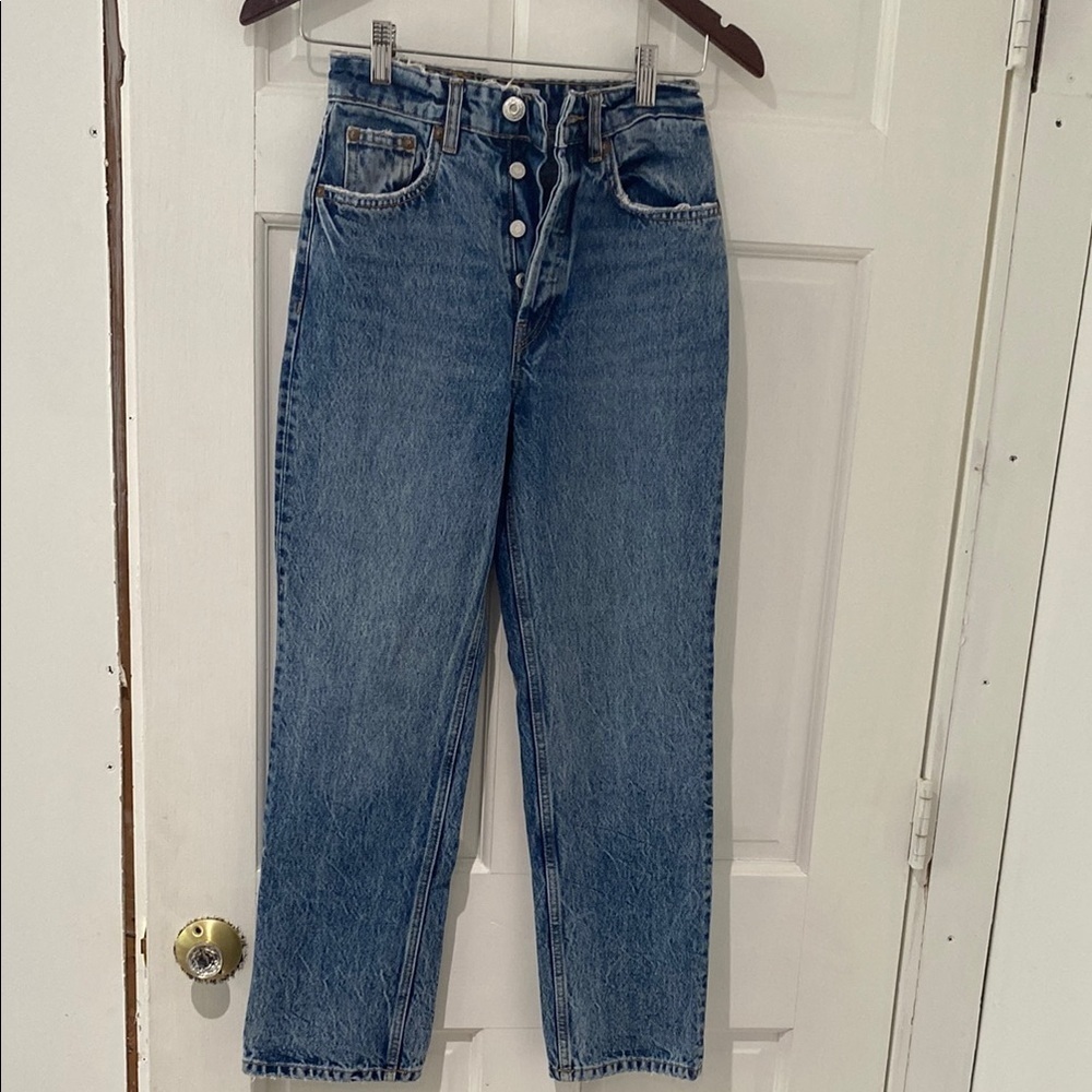 Zara Vintage Inspired Blue Denim High Rise Jeans, Size 0